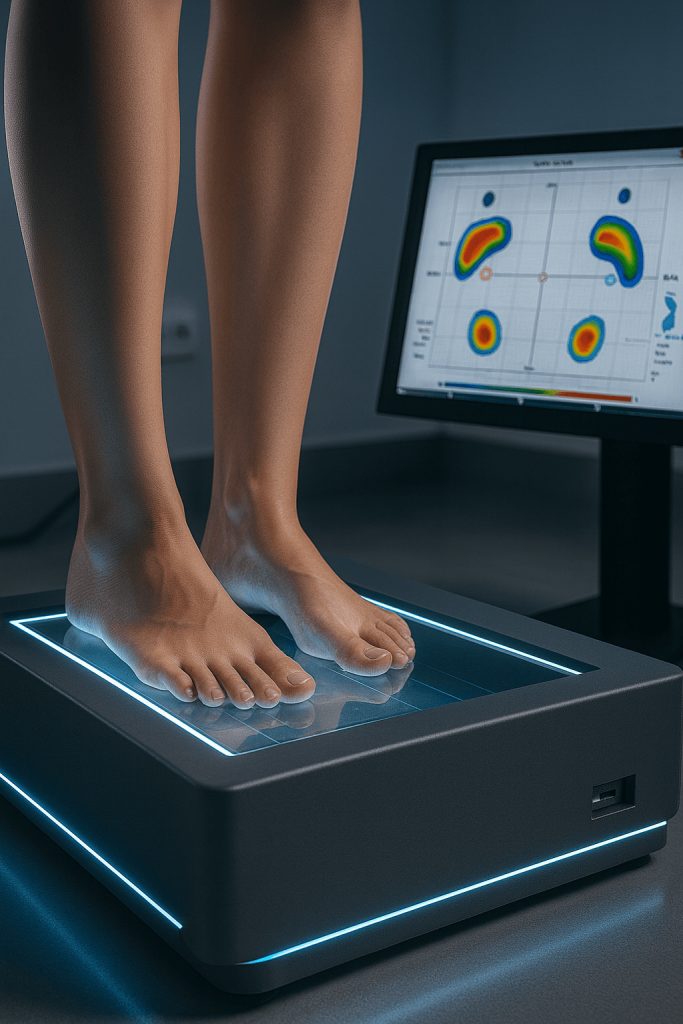 podoscanner de UltraMed para evaluar distribución del peso del cuerpo sobre los pies